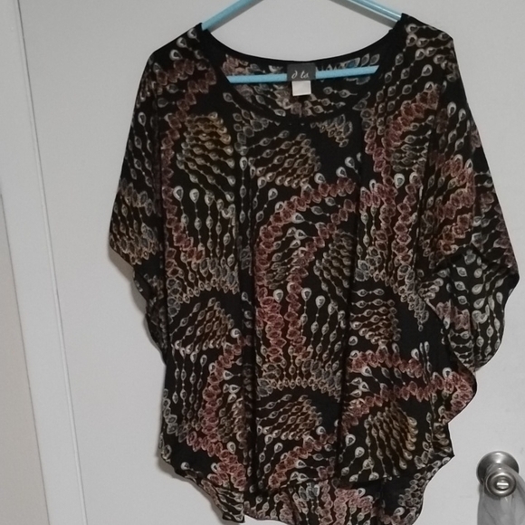 Dots Brown Black Rounded Dolman Sleeve Top - Picture 1 of 4